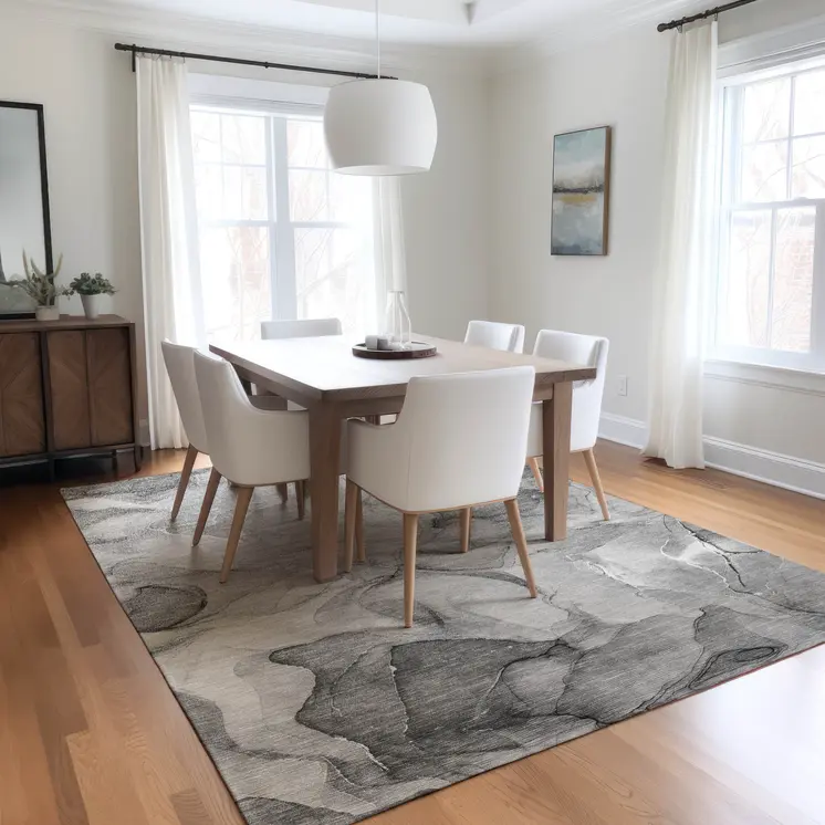 9' X 12' Gray Abstract Washable Non Skid Indoor Outdoor Area Rug
