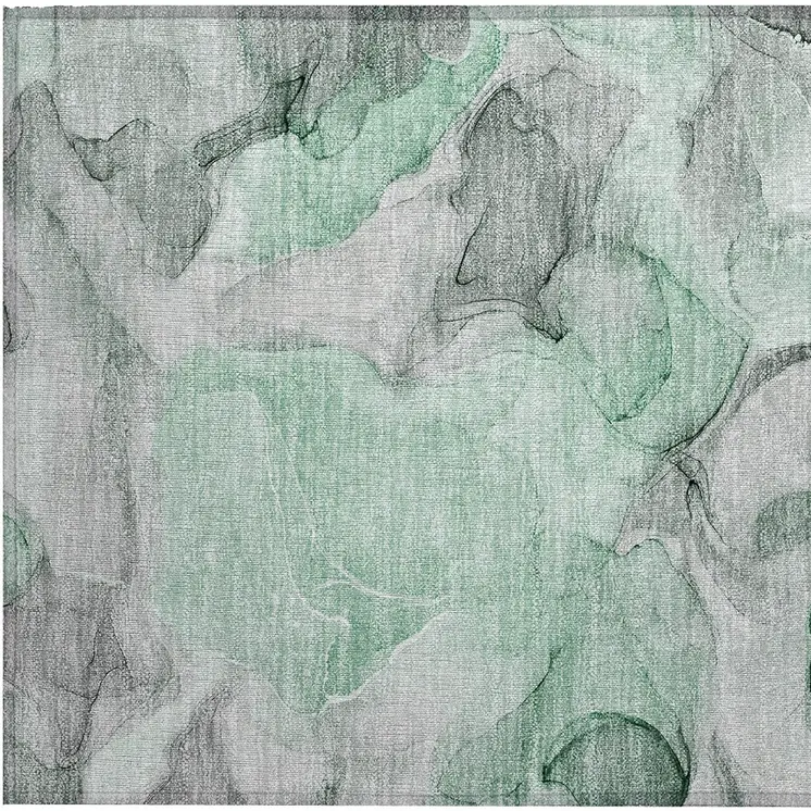 2' X 3' Green Abstract Washable Non Skid Indoor Outdoor Area Rug
