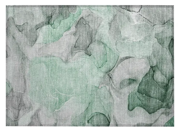2' X 3' Green Abstract Washable Non Skid Indoor Outdoor Area Rug