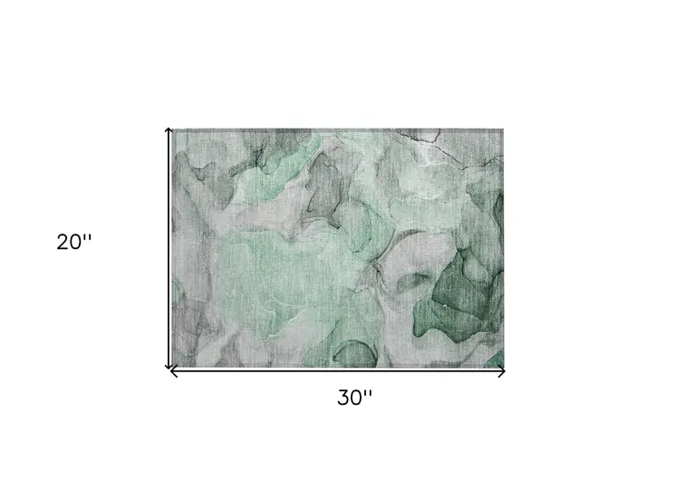 2' X 3' Green Abstract Washable Non Skid Indoor Outdoor Area Rug