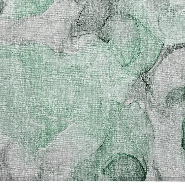 2' X 3' Green Abstract Washable Non Skid Indoor Outdoor Area Rug