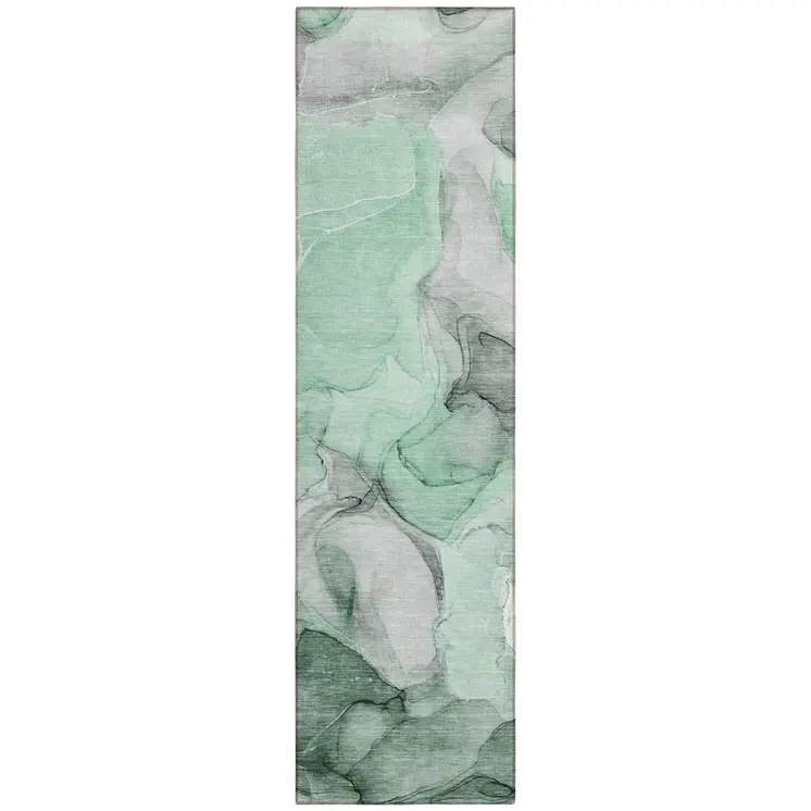8' Runner Green Abstract Washable Non Skid Indoor Outdoor Runner Rug
