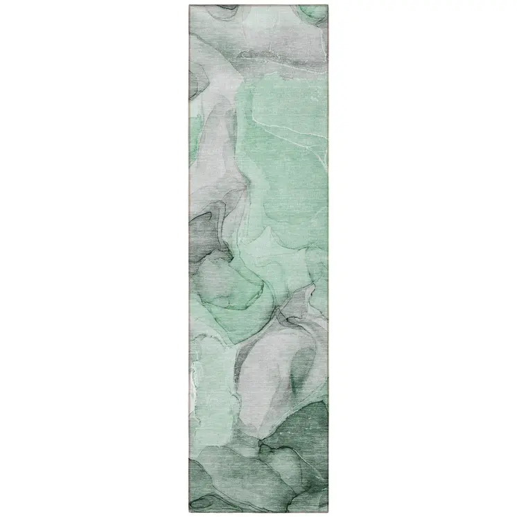 8' Runner Green Abstract Washable Non Skid Indoor Outdoor Runner Rug