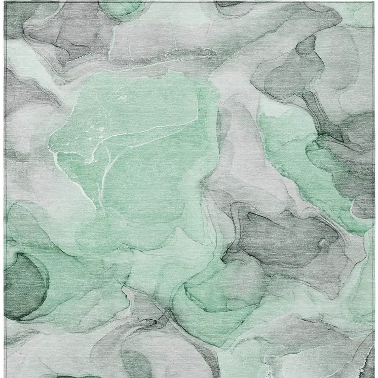 3' X 5' Green Abstract Washable Non Skid Indoor Outdoor Area Rug