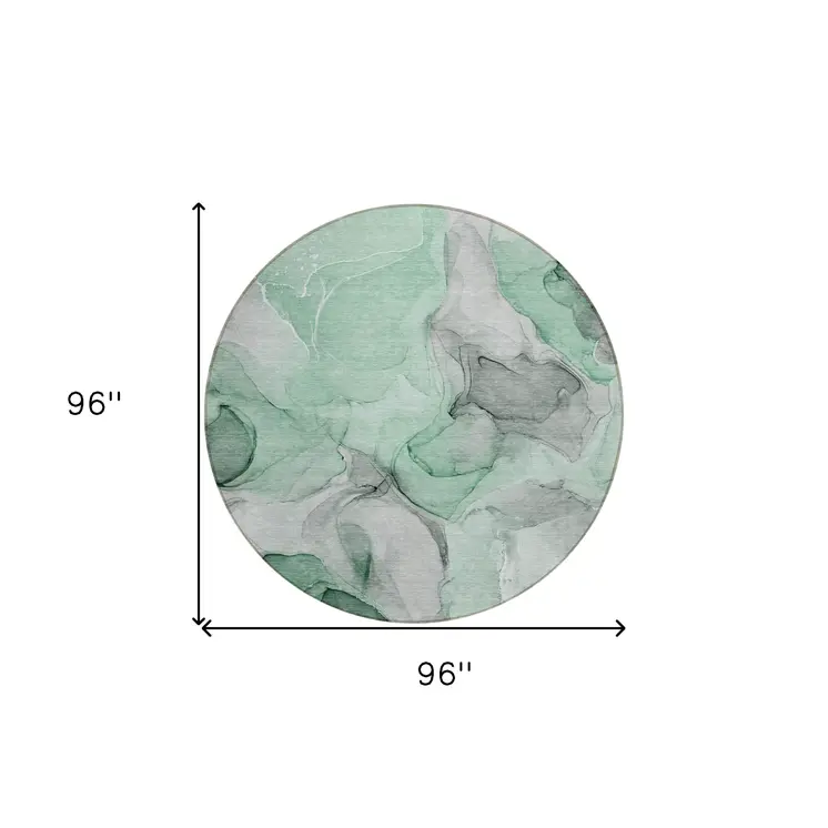 8' Round Green Round Abstract Washable Non Skid Indoor Outdoor Area Rug