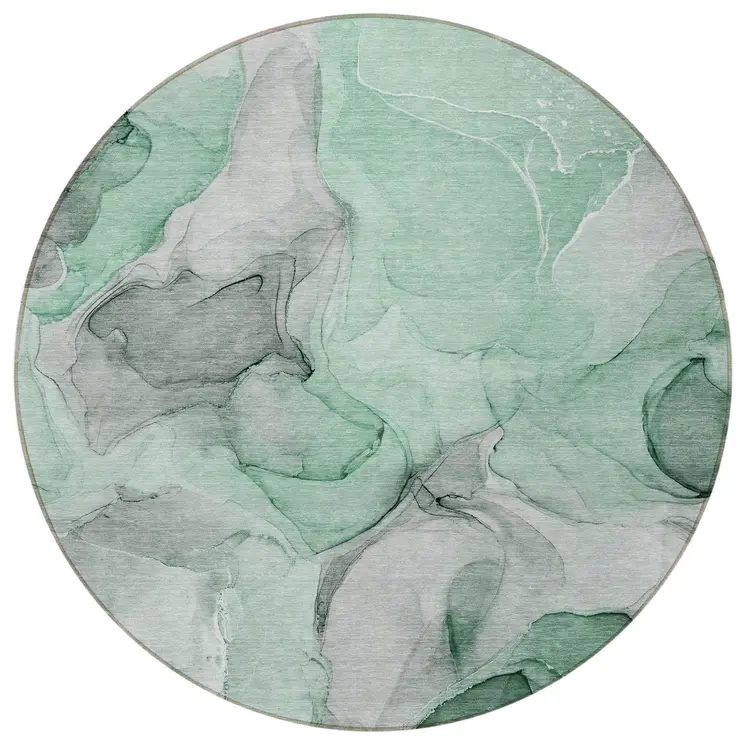 8' Round Green Round Abstract Washable Non Skid Indoor Outdoor Area Rug