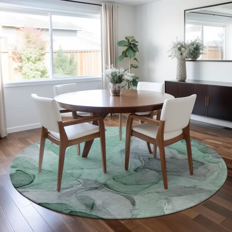 8' Round Green Round Abstract Washable Non Skid Indoor Outdoor Area Rug