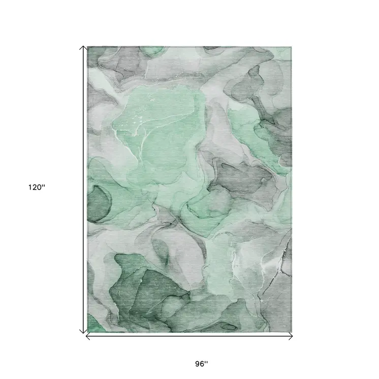 8' X 10' Green Abstract Washable Non Skid Indoor Outdoor Area Rug