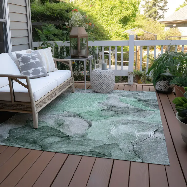 8' X 10' Green Abstract Washable Non Skid Indoor Outdoor Area Rug