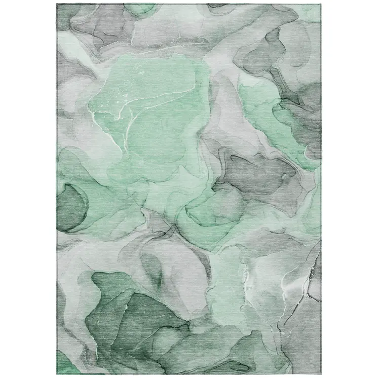8' X 10' Green Abstract Washable Non Skid Indoor Outdoor Area Rug