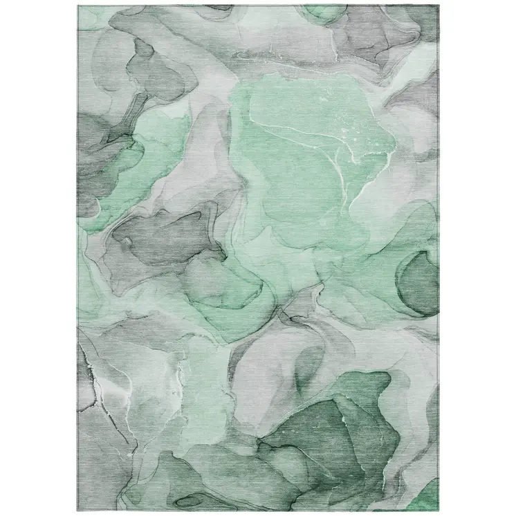 10' X 14' Green Abstract Washable Non Skid Indoor Outdoor Area Rug