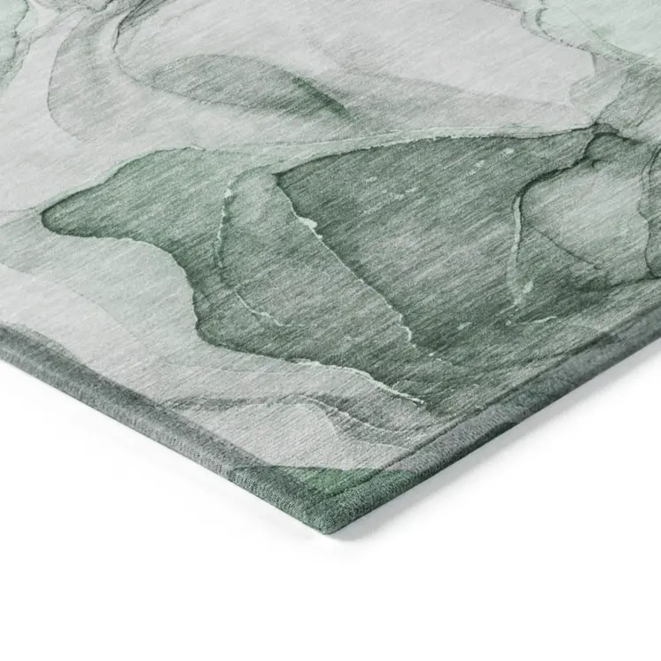 10' X 14' Green Abstract Washable Non Skid Indoor Outdoor Area Rug