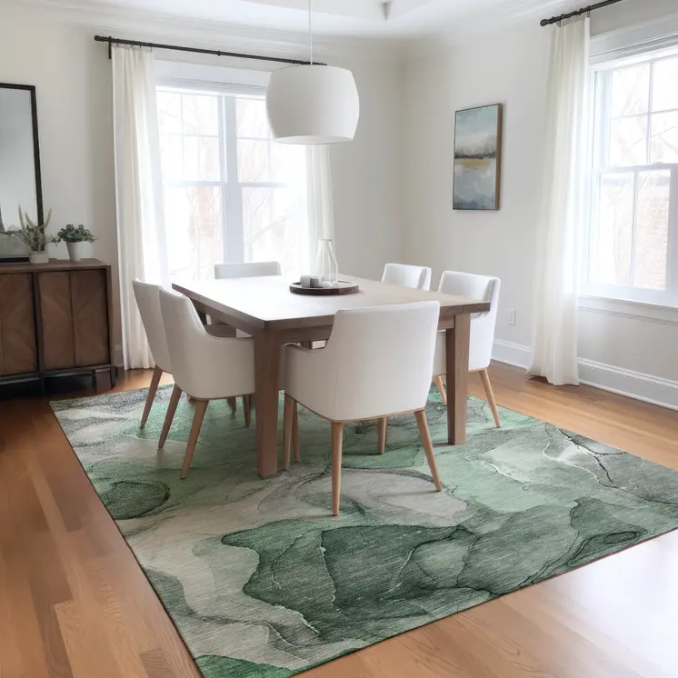 10' X 14' Green Abstract Washable Non Skid Indoor Outdoor Area Rug