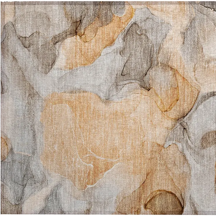 2' X 3' Orange Abstract Washable Non Skid Indoor Outdoor Area Rug