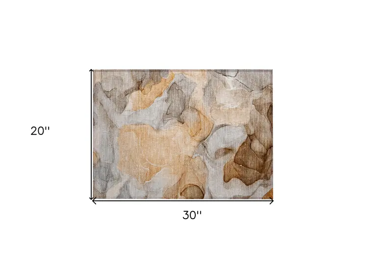 2' X 3' Orange Abstract Washable Non Skid Indoor Outdoor Area Rug
