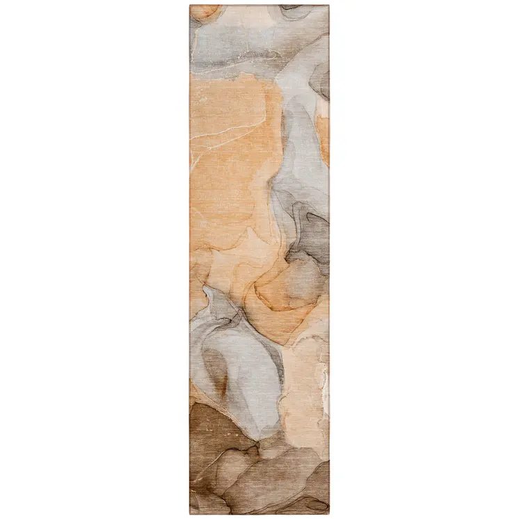 8' Runner Orange Abstract Washable Non Skid Indoor Outdoor Runner Rug