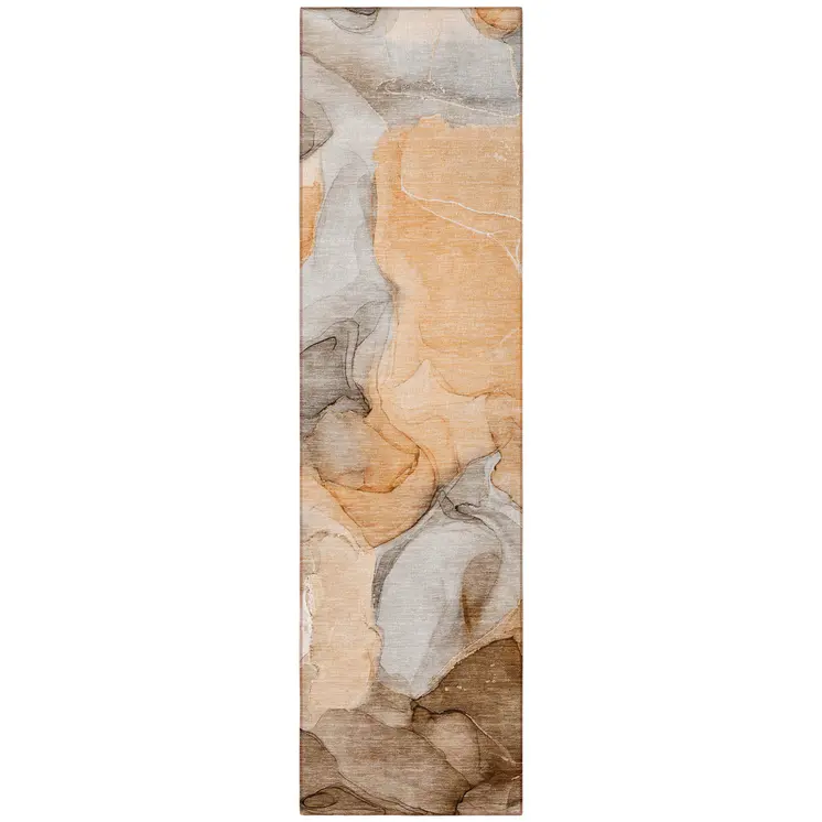 8' Runner Orange Abstract Washable Non Skid Indoor Outdoor Runner Rug