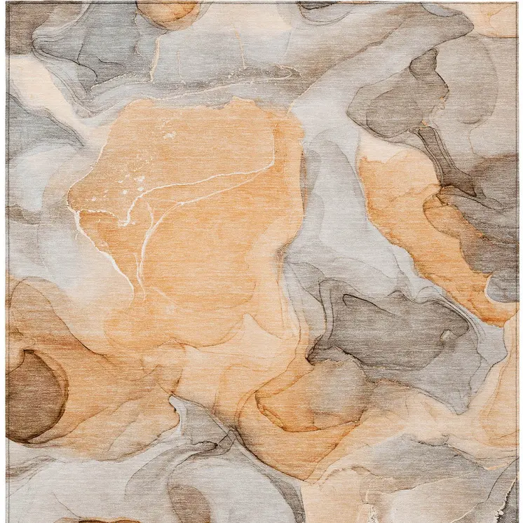 3' X 5' Orange Abstract Washable Non Skid Indoor Outdoor Area Rug