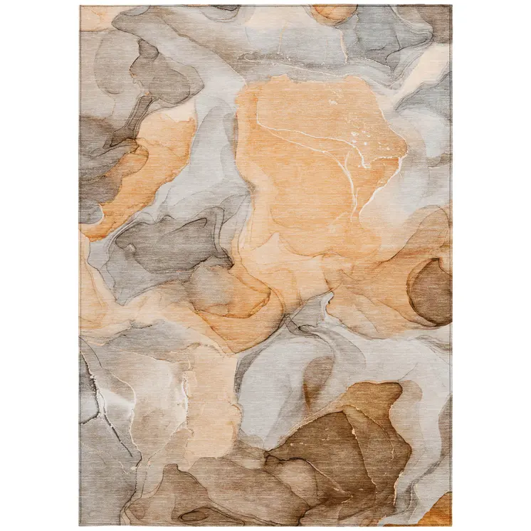 8' X 10' Orange Abstract Washable Non Skid Indoor Outdoor Area Rug