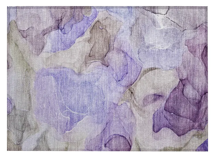 2' X 3' Gray and Purple Abstract Washable Non Skid Indoor Outdoor Area Rug
