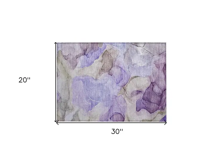 2' X 3' Gray and Purple Abstract Washable Non Skid Indoor Outdoor Area Rug