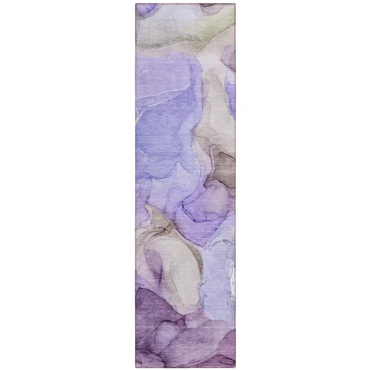8' Runner Gray and Purple Abstract Washable Non Skid Indoor Outdoor Runner Rug