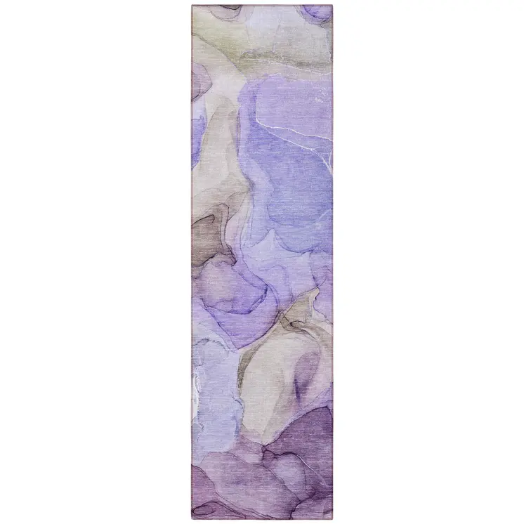 8' Runner Gray and Purple Abstract Washable Non Skid Indoor Outdoor Runner Rug
