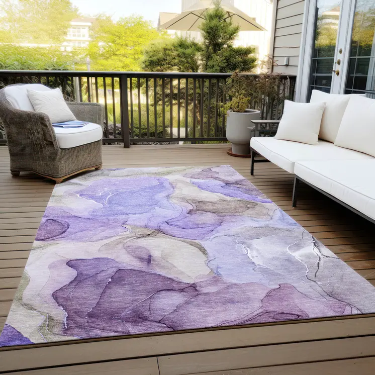 3' X 5' Gray And Purple Abstract Washable Indoor Outdoor Area Rug