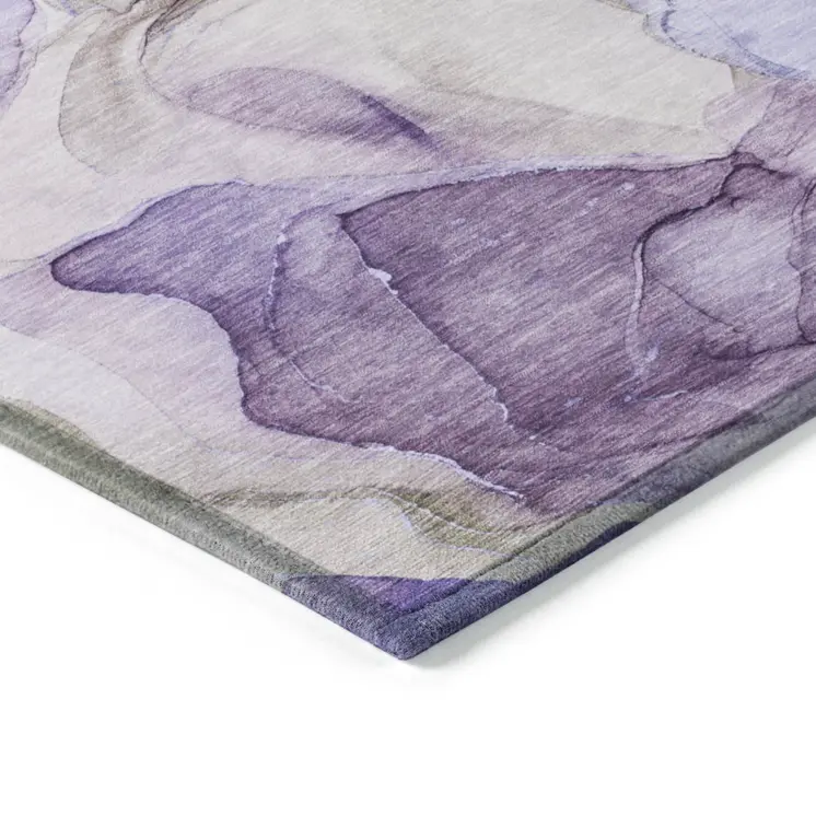 3' X 5' Gray And Purple Abstract Washable Indoor Outdoor Area Rug