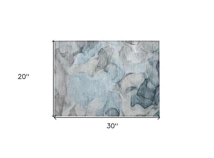 2' X 3' Teal Abstract Washable Non Skid Indoor Outdoor Area Rug