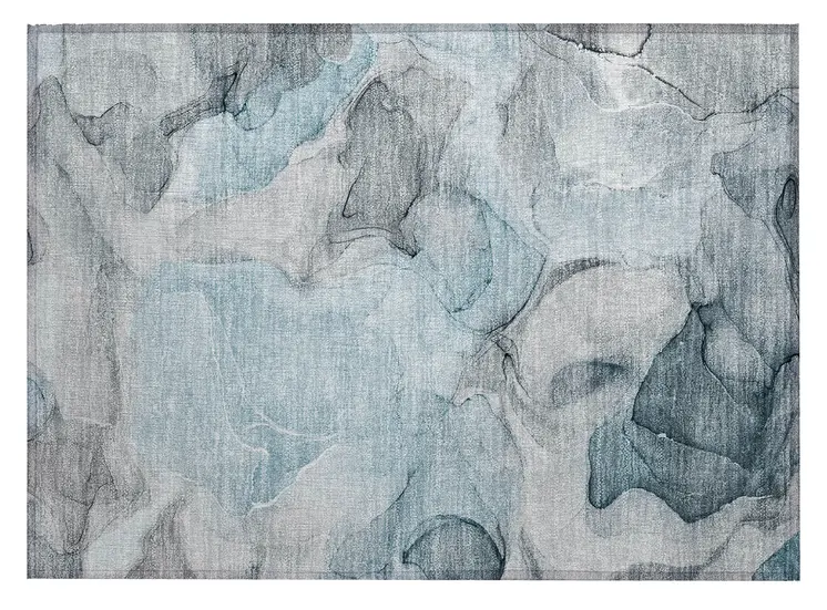 2' X 3' Teal Abstract Washable Non Skid Indoor Outdoor Area Rug