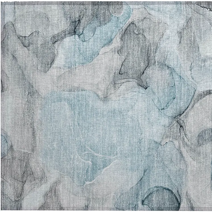 2' X 3' Teal Abstract Washable Non Skid Indoor Outdoor Area Rug