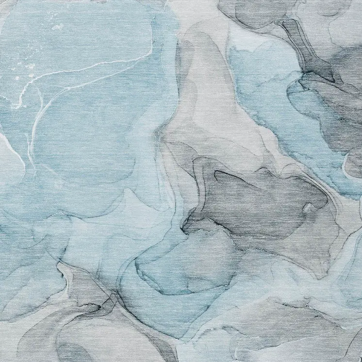 3' X 5' Teal Abstract Washable Non Skid Indoor Outdoor Area Rug