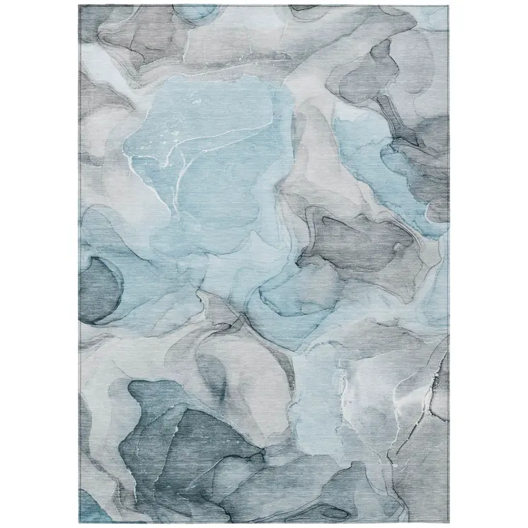 3' X 5' Teal Abstract Washable Non Skid Indoor Outdoor Area Rug