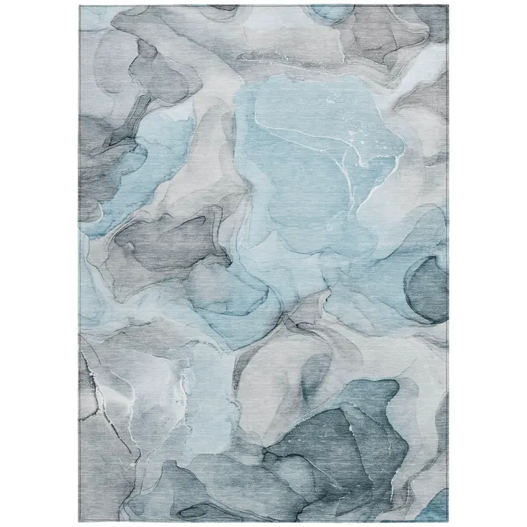 9' X 12' Teal Abstract Washable Non Skid Indoor Outdoor Area Rug