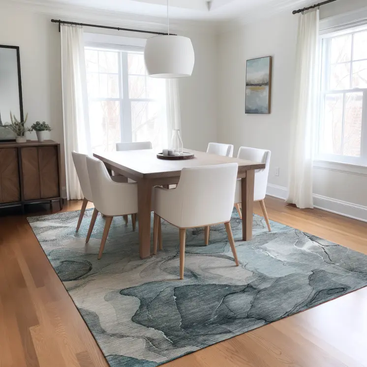 9' X 12' Teal Abstract Washable Non Skid Indoor Outdoor Area Rug