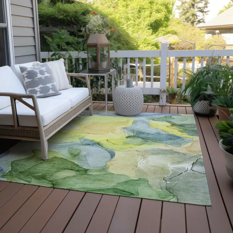 3' X 5' Yellow Abstract Washable Non Skid Indoor Outdoor Area Rug
