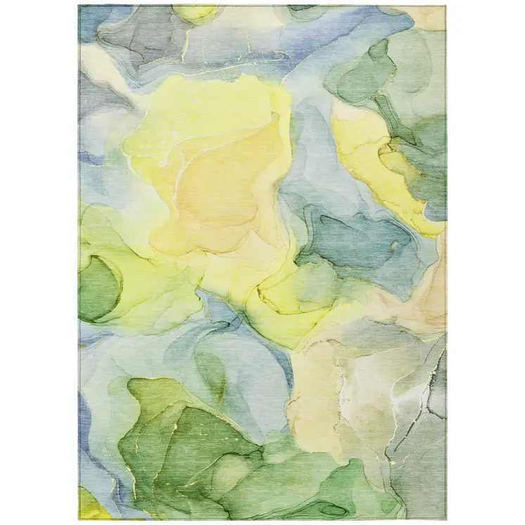 3' X 5' Yellow Abstract Washable Non Skid Indoor Outdoor Area Rug