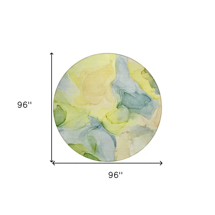 8' Round Yellow Round Abstract Washable Non Skid Indoor Outdoor Area Rug
