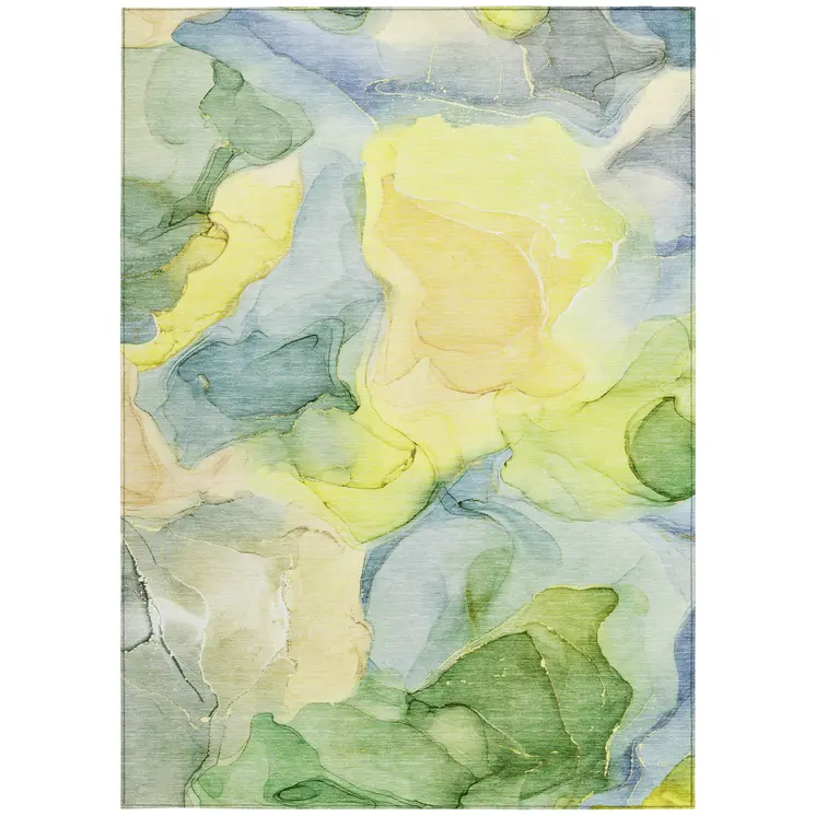 8' X 10' Yellow Abstract Washable Non Skid Indoor Outdoor Area Rug
