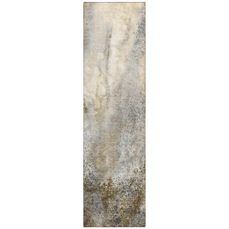 8' Runner Beige Abstract Washable Non Skid Indoor Outdoor Runner Rug