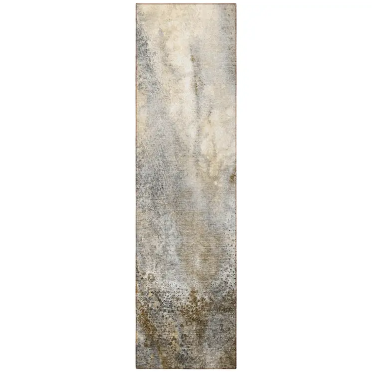 8' Runner Beige Abstract Washable Non Skid Indoor Outdoor Runner Rug