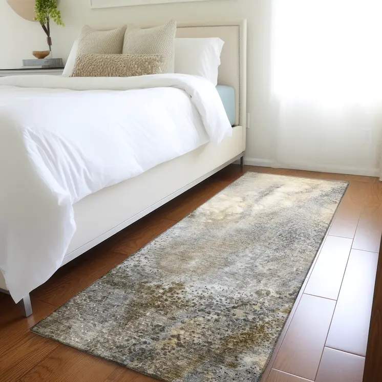 8' Runner Beige Abstract Washable Non Skid Indoor Outdoor Runner Rug