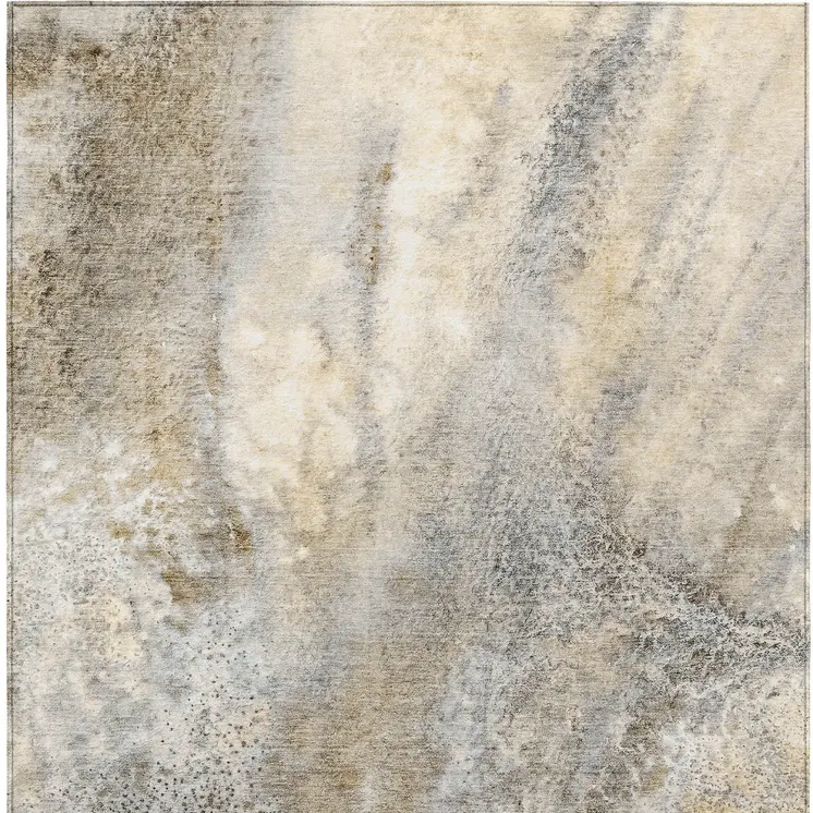 3' X 5' Beige Abstract Washable Non Skid Indoor Outdoor Area Rug