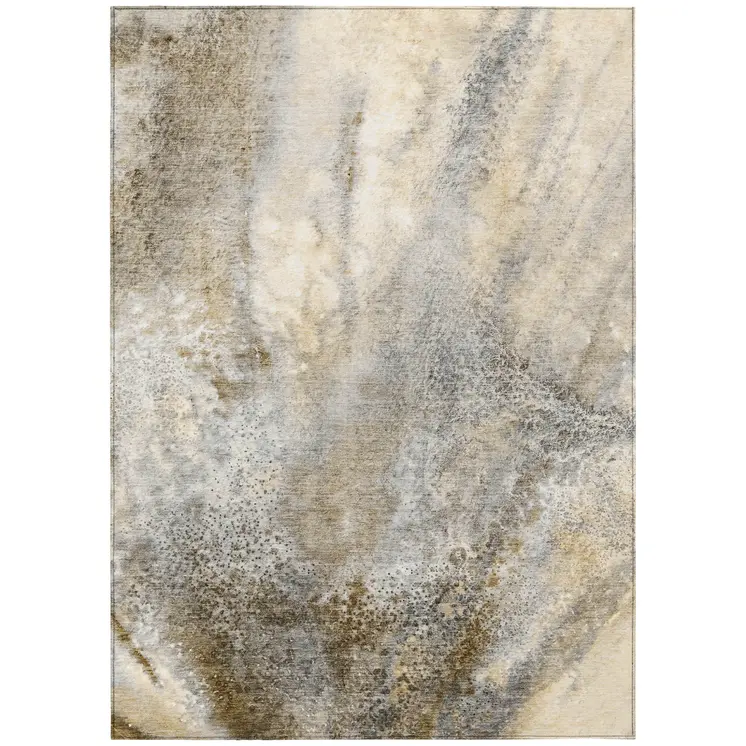 5' X 8' Beige Abstract Washable Non Skid Indoor Outdoor Area Rug