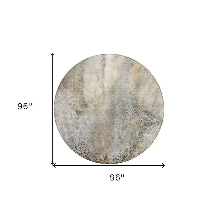 8' Round Beige Round Abstract Washable Non Skid Indoor Outdoor Area Rug