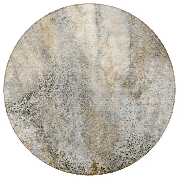 8' Round Beige Round Abstract Washable Non Skid Indoor Outdoor Area Rug