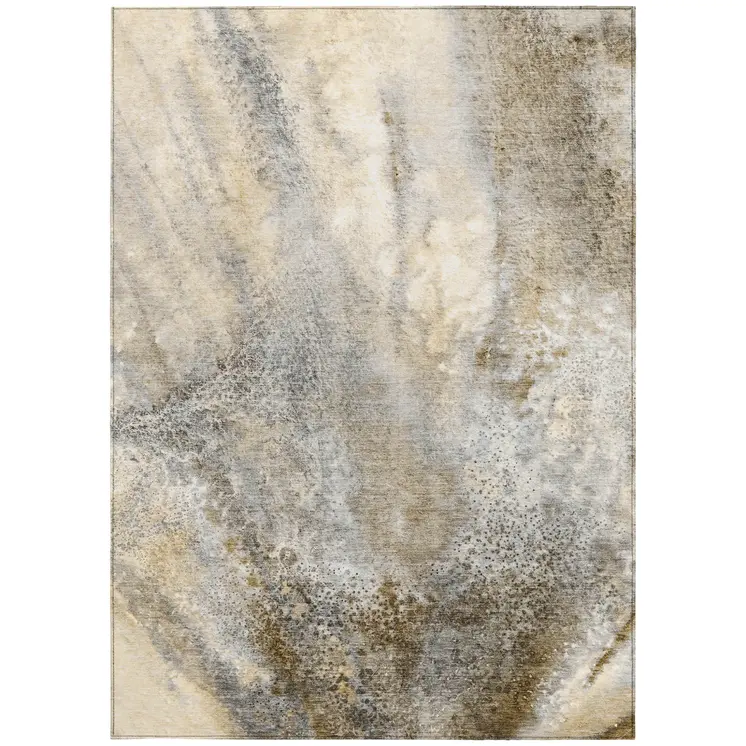 9' X 12' Beige Abstract Washable Non Skid Indoor Outdoor Area Rug