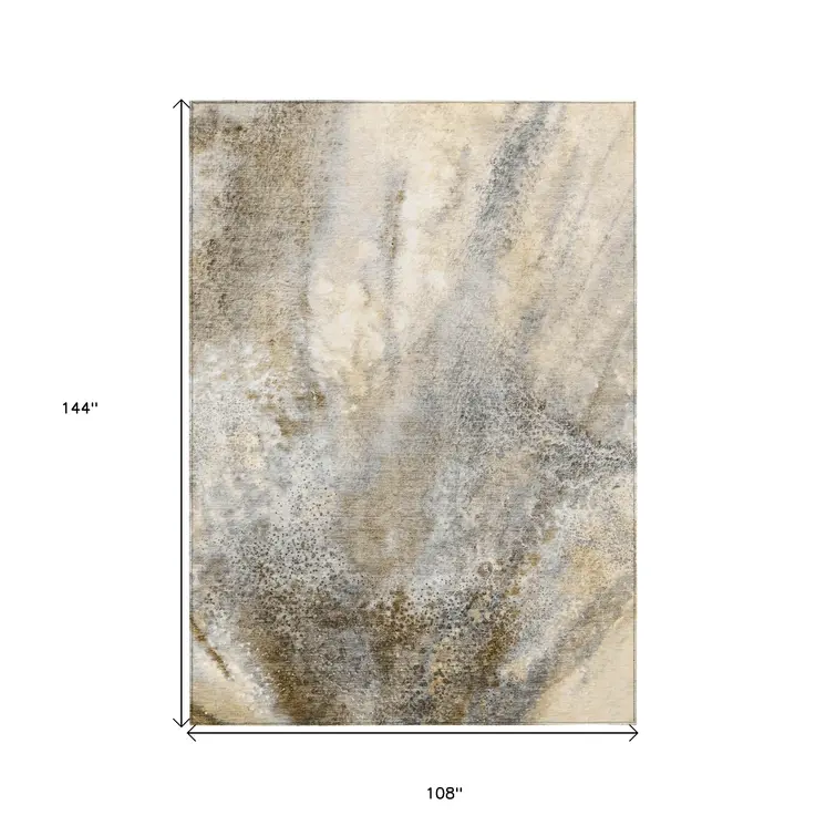 9' X 12' Beige Abstract Washable Non Skid Indoor Outdoor Area Rug