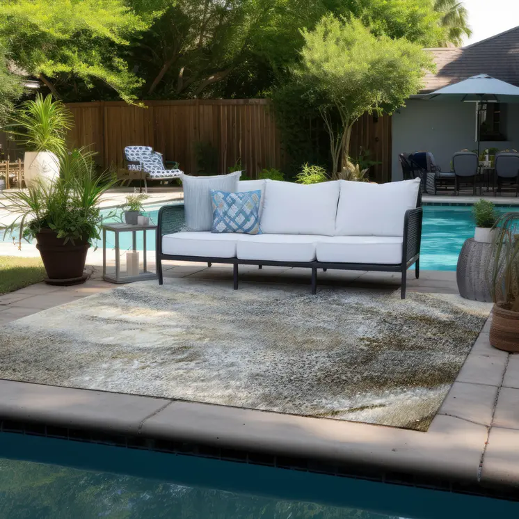 9' X 12' Beige Abstract Washable Non Skid Indoor Outdoor Area Rug